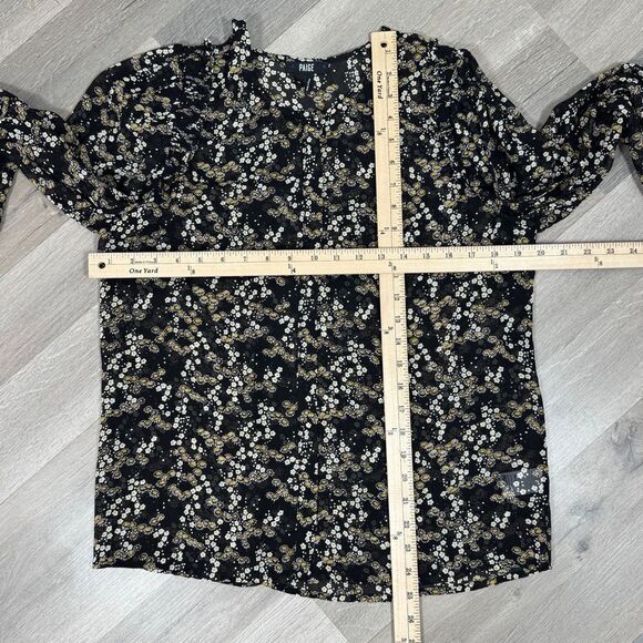 Paige Ambrosine Sheer Floral Silk Blouse Black Medium Ruffle - Picture 14 of 15
